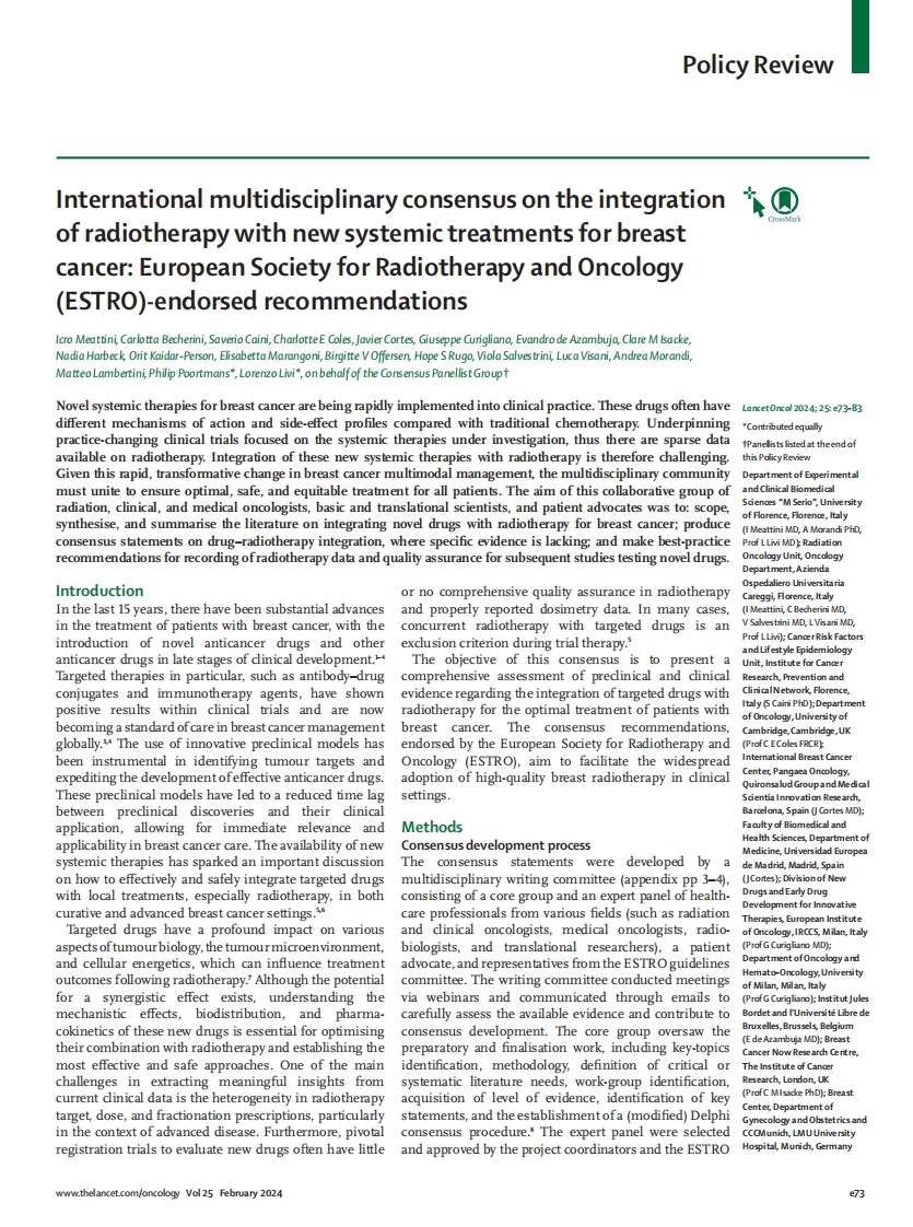 2024+国际多学科共识：乳腺癌放射治疗与新型全身治疗方法相结合
