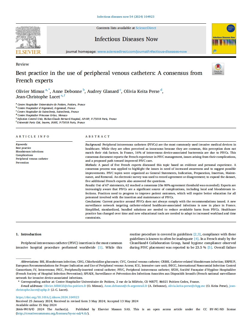 2024+法国专家共识：外周静脉导管应用的最佳实践