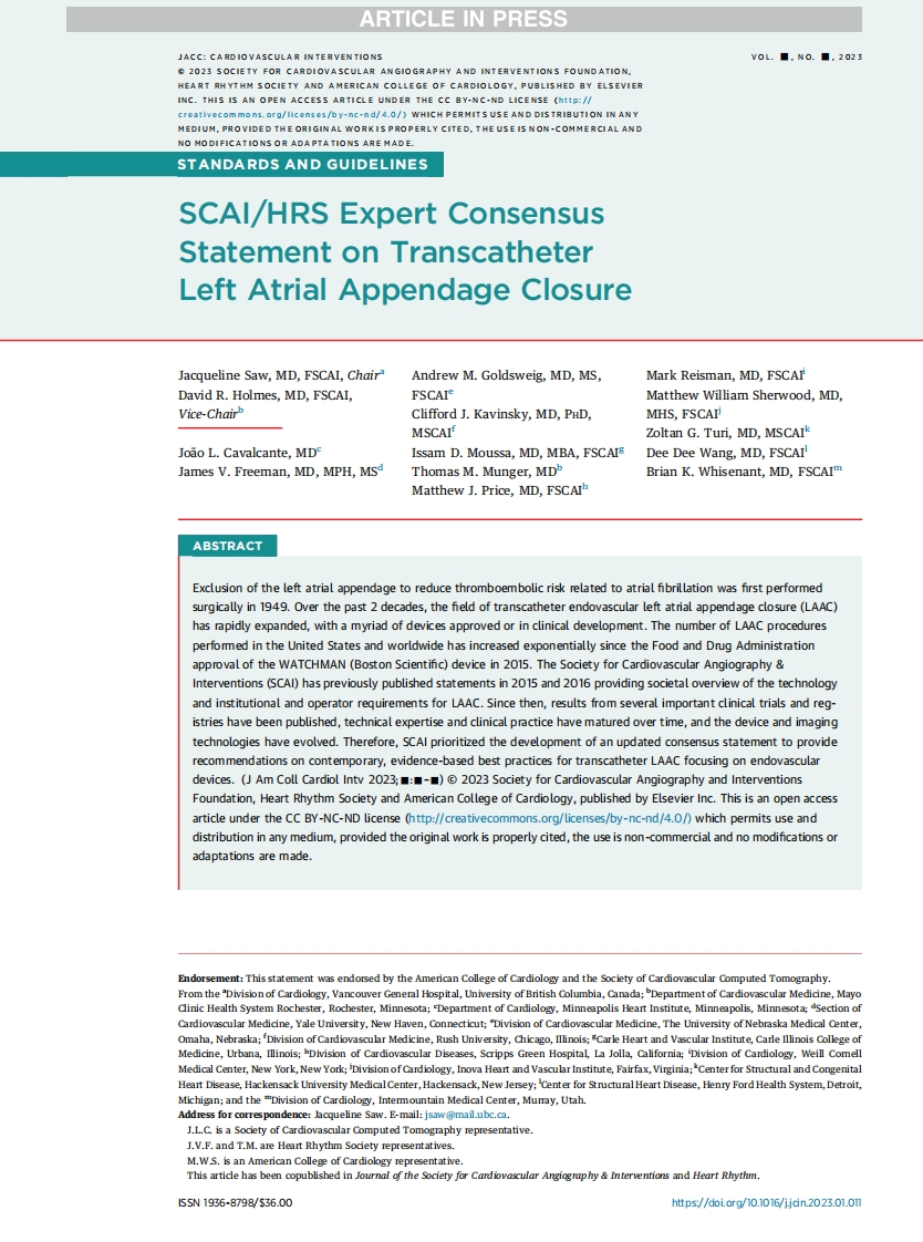 SCAI_HRS专家共识声明：经导管左心耳封堵术