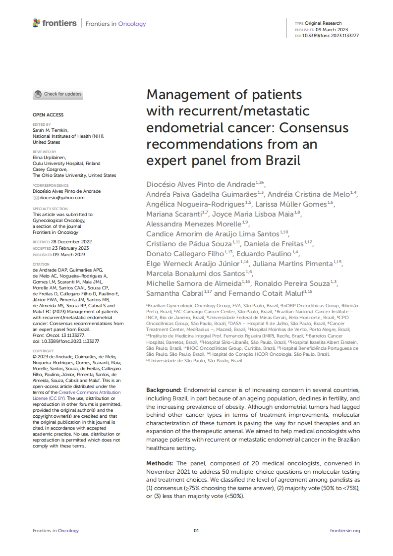 巴西专家共识建议：复发_转移性子宫内膜癌患者的治疗