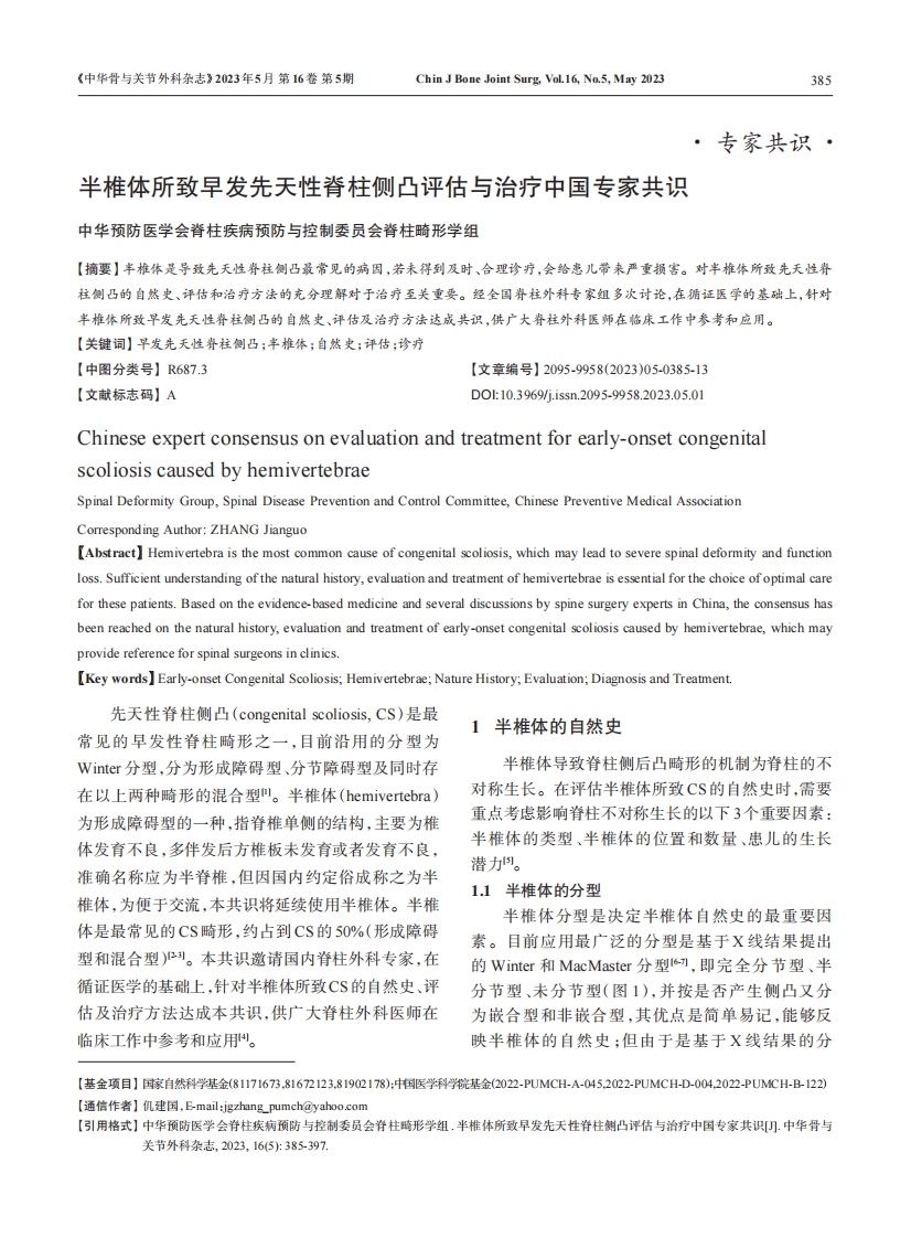 半椎体所致早发先天性脊柱侧凸评估与治疗中国专家共识