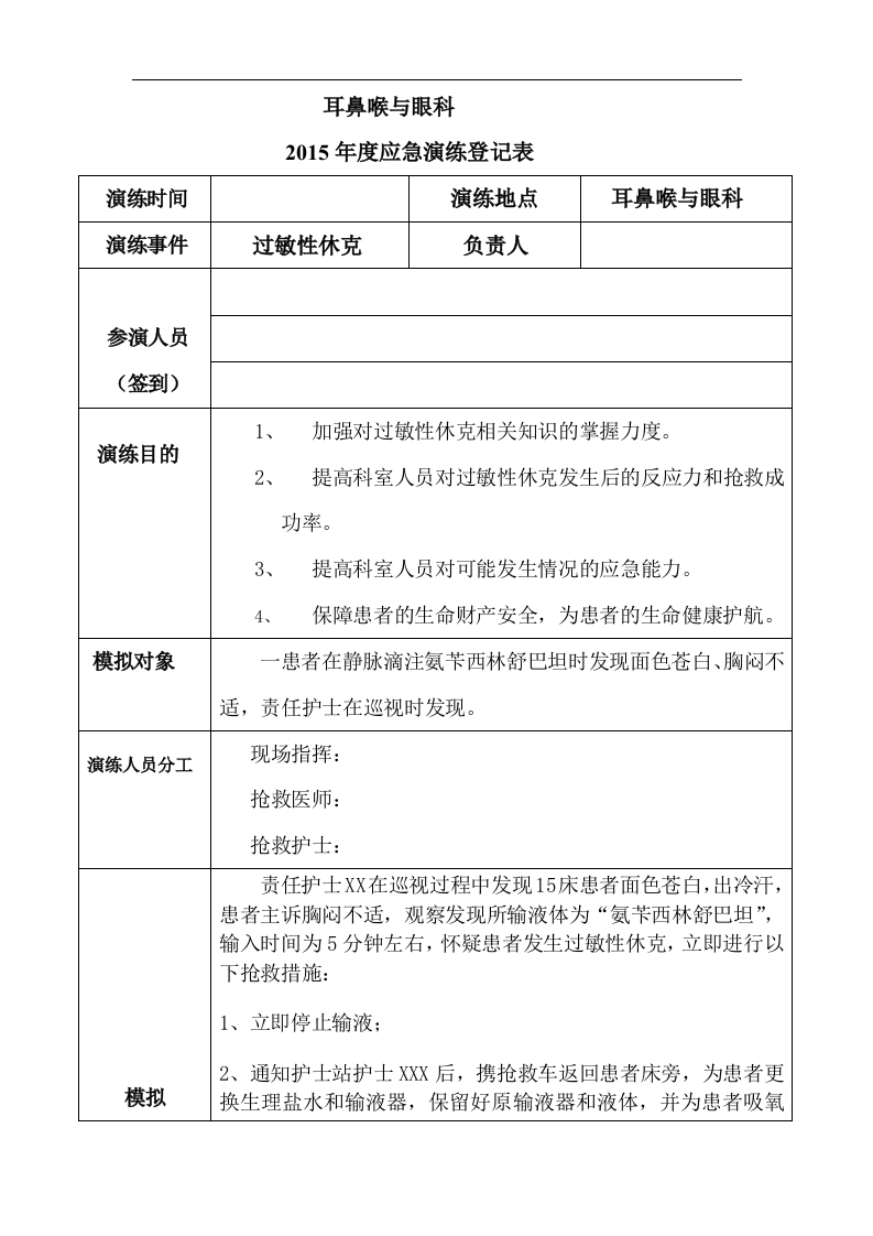 耳鼻喉与眼科输液过敏性休克应急演练