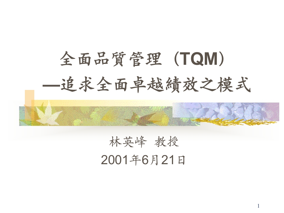 全面品质管理TQM—追求全面卓越绩效之模式