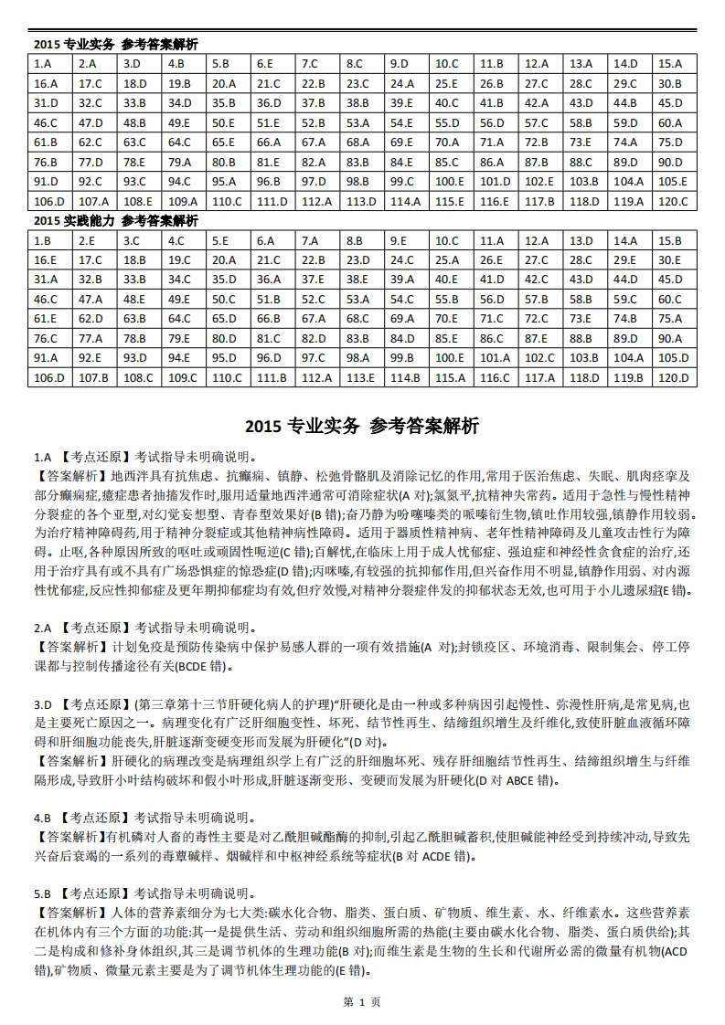 2015【历年真题】答案解析