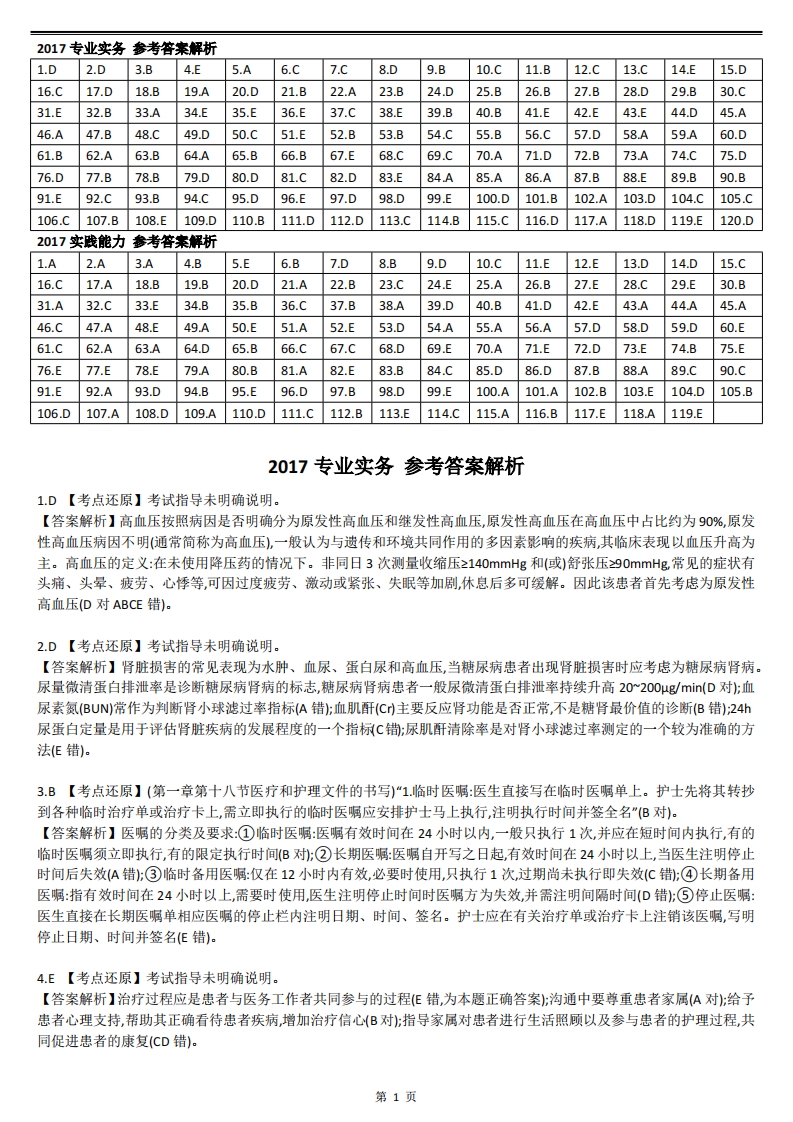 2017【历年真题】答案解析