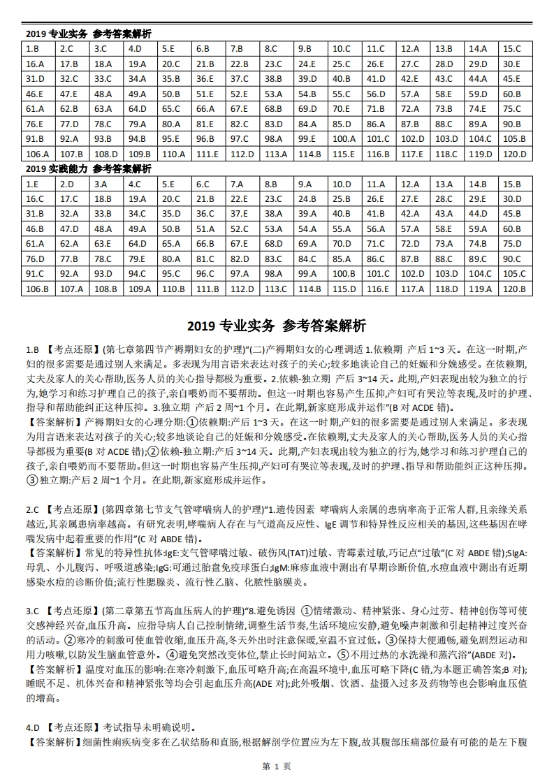 2019【历年真题】答案解析
