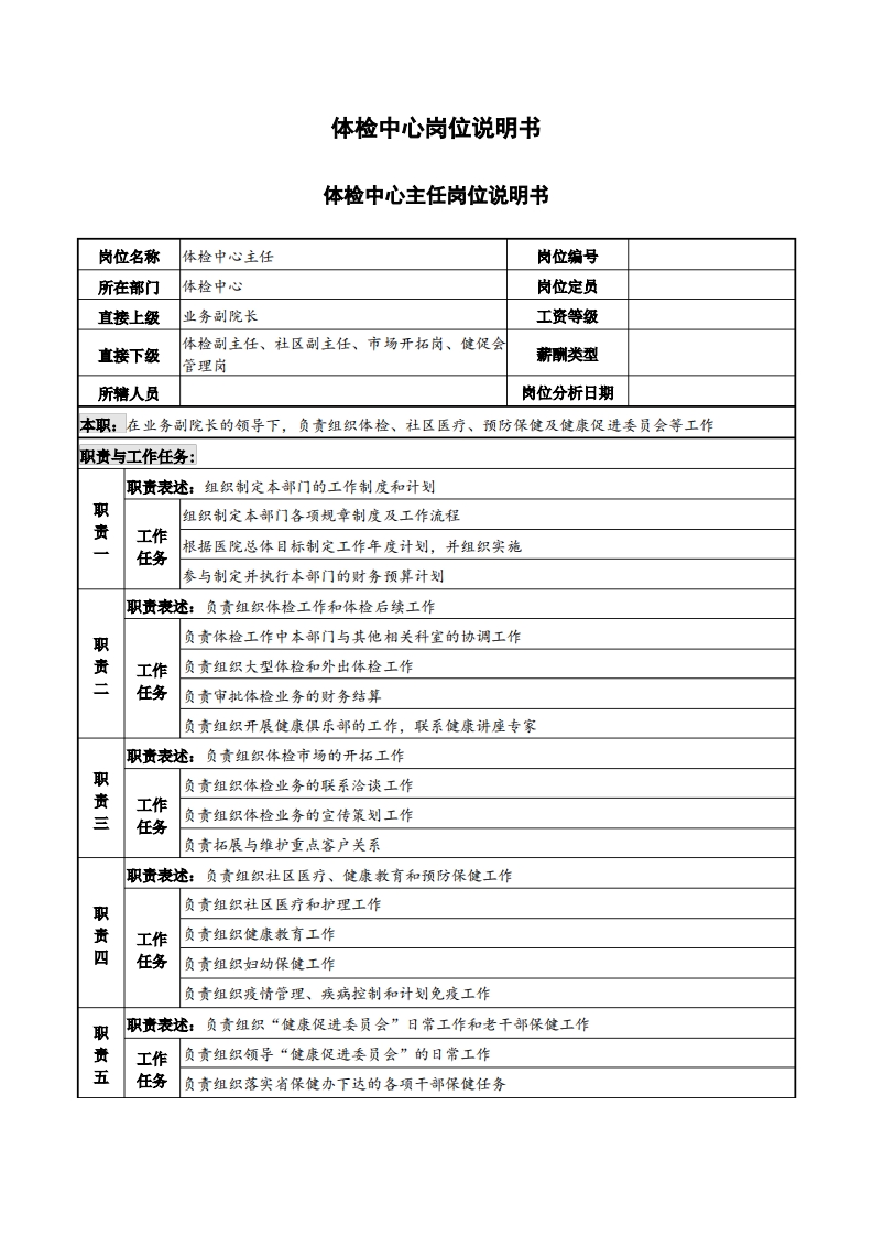 人民医院体检中心岗位说明书