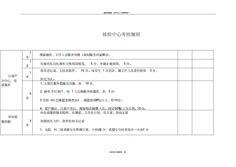 体检中心考核细则